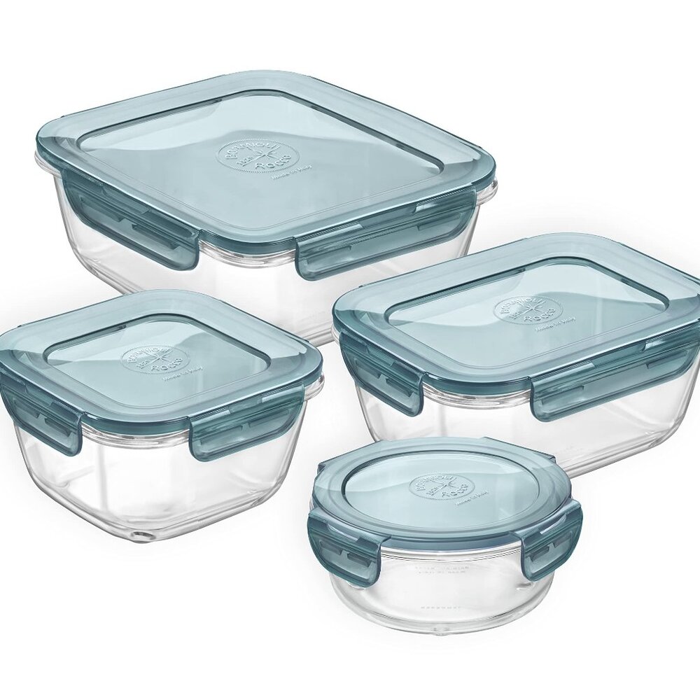 Bormioli Rocco Evolution 4 Piece Set - Slate Blue Lids, NEW